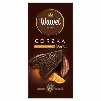 Wawel Czekolada gorzka 64 % cocoa skórka pomarańczy 90 g