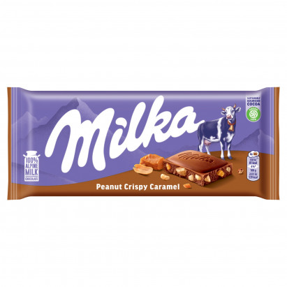 Milka Czekolada mleczna z orzeszkami ziemnymi kawałkami karmelu i chrupkami zbożowymi 90 g