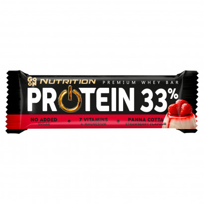 Go On Nutrition Protein 33 % Baton wysokobiałkowy o smaku panna cotty z truskawką w polewie 50 g