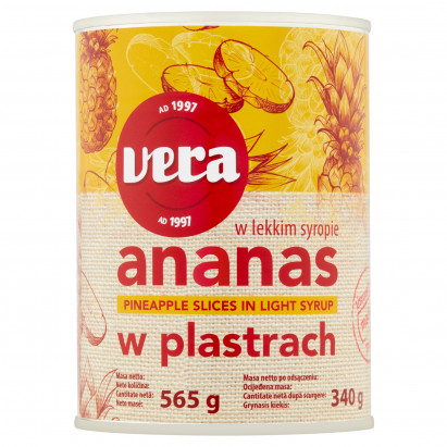 Vera Ananas w plastrach w lekkim syropie 565 g