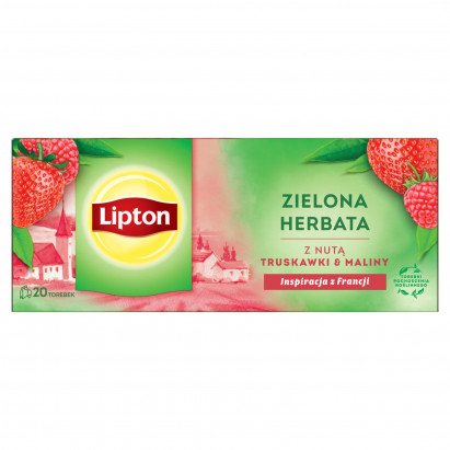 Lipton Zielona herbata z nutą truskawki & maliny 28 g (20 torebek)