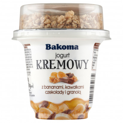 Bakoma Jogurt kremowy z bananami kawałkami czekolady i granolą 230 g