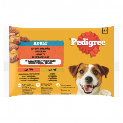 Pedigree Mokra karma dla dorosłych psów wybór smaków w galaretce 400 g (4 x 100 g)