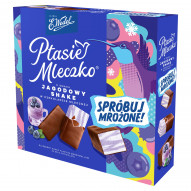 E. Wedel Ptasie mleczko o smaku jagodowy shake w czekoladzie mlecznej 340 g
