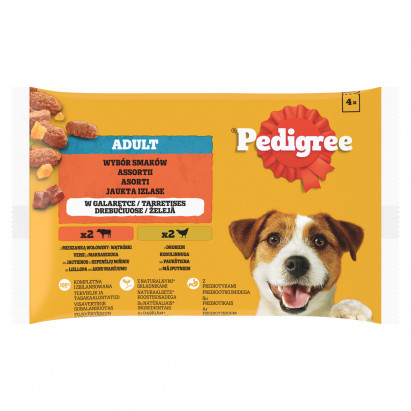 Pedigree Adult Mokra karma dla dorosłych psów wybór smaków w galaretce 400 g (4 x 100 g)