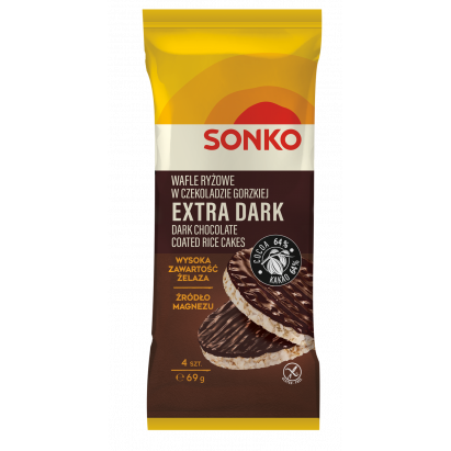 SONKO Wafle ryżowe w czekoladzie gorzkiej 64% EXTRA DARK