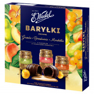 E. Wedel Baryłki owocowe gruszka brzoskwinia mirabelka z alkoholem w czekoladzie deserowej 200 g 