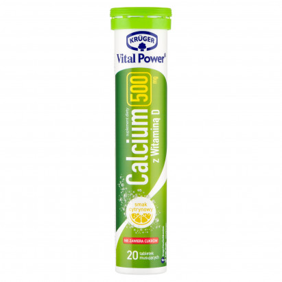 Krüger Vital Power Tabletki musujące calcium 500 mg z witaminą D smak cytrynowy 84 g (20 sztuk)