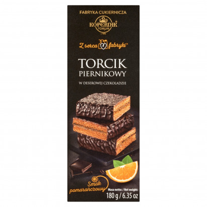 Kopernik Z serca fabryki Torcik piernikowy w deserowej czekoladzie smak pomarańczowy 180 g