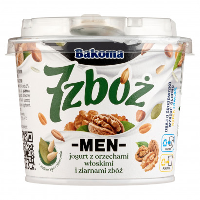 Bakoma 7 zbóż Men Jogurt z orzechami włoskimi i ziarnami zbóż 300 g
