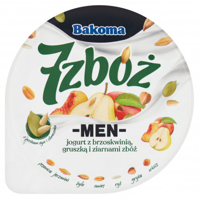 Bakoma 7 zbóż Men Jogurt z brzoskwinią gruszką i ziarnami zbóż 300 g