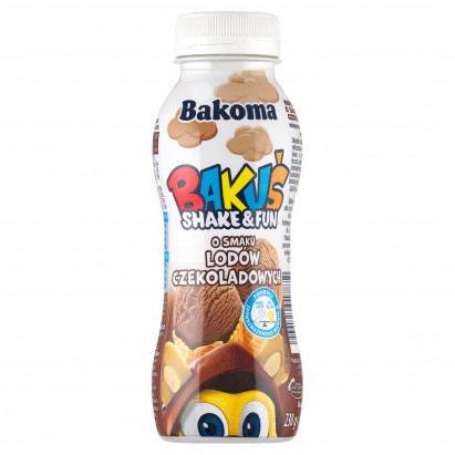 Bakoma Bakuś Shake & Fun Napój mleczny o smaku lodów czekoladowych 230 g