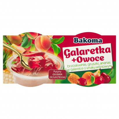 Bakoma Galaretka+Owoce Brzoskwinie gruszki ananas w galaretce o smaku wiśniowym 226 g (2 x 113 g)