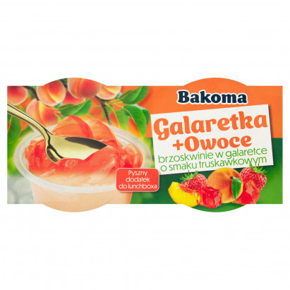 Bakoma Galaretka+Owoce Brzoskwinie w galaretce o smaku truskawkowym 226 g (2 x 113 g)