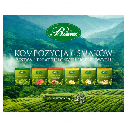 Bifix Zestaw herbat zielonych ekspresowych kompozycja 6 smaków 60 g (30 x 2 g)