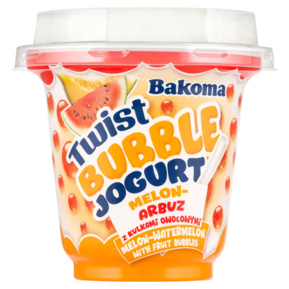 Bakoma Bubble Twist Jogurt melon-arbuz z kulkami owocowymi 210 g