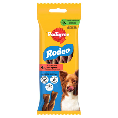 Pedigree Rodeo Karma uzupełniająca dla dorosłych psów smak wołowiny 70 g (4 sztuki)