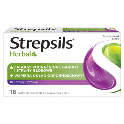 Strepsils Herbal Pastylki bez czarny i jeżówka 16 sztuk