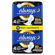 Always Podpaski Ultra Secure Night (rozmiar 4) Podpaski ze skrzydełkami, x 12]