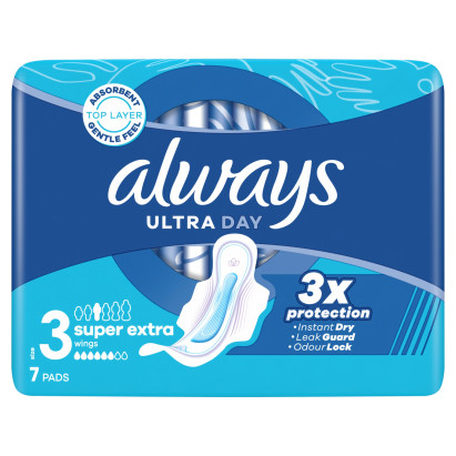 Always Podpaski Ultra Super Extra (rozmiar 3) Podpaski ze skrzydełkami, x 7]