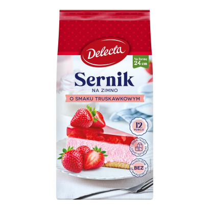 Delecta Sernik na zimno o smaku truskawkowym mieszanka do domowego przygotowania ciasta 154 g