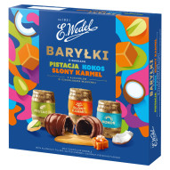 E. Wedel Baryłki o smakach pistacja kokos słony karmel z alkoholem w czekoladzie mlecznej 200 g