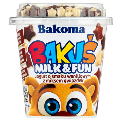 Bakoma Bakuś Milk & Fun Jogurt o smaku waniliowym z miksem gwiazdek 132 g