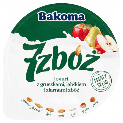 Bakoma 7 zbóż Jogurt z gruszkami jabłkiem i ziarnami zbóż 140 g