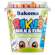 Bakoma Bakuś Milk & Fun Jogurt o smaku waniliowym z chrupkami musującymi 132 g