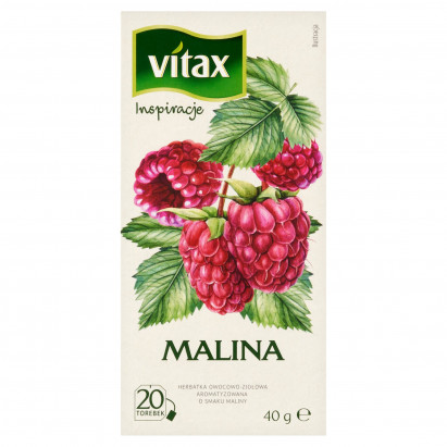 Vitax Inspiracje Herbatka owocowo-ziołowa aromatyzowana o smaku maliny 40 g (20 x 2 g)